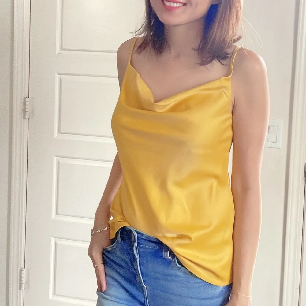 071 Luxe Satin Drapey Adjustable Strap Cami Top - Picture 10 of 12